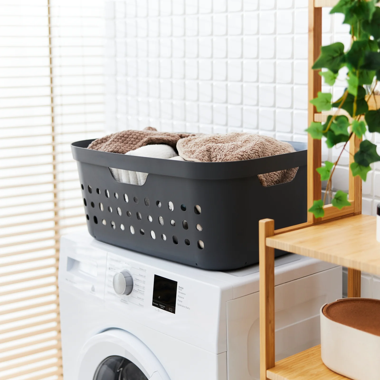POJEMNIK KOSZ NA BIELIZNĘ PRANIE PLASTIKOWY ROTHO JONA 39 L SZARY - Image 20